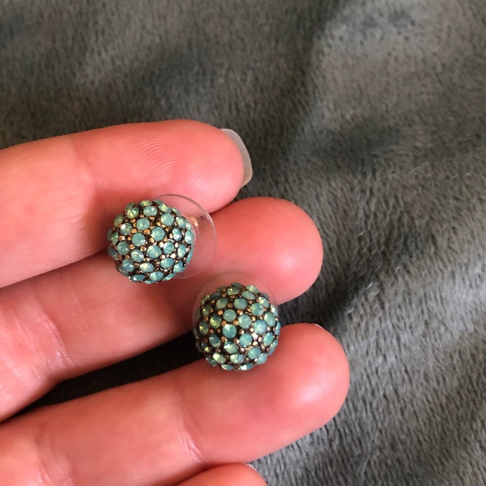 Green rhinestone ball earrings